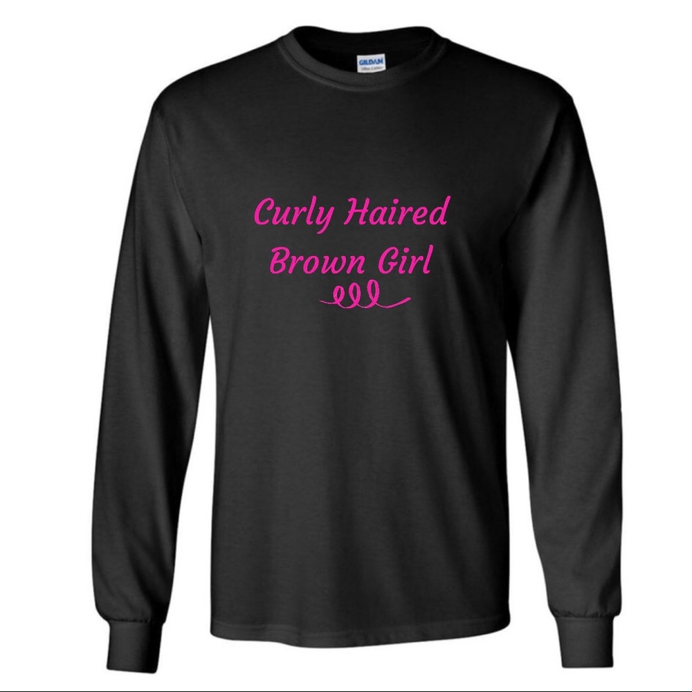 Curly haired brown girl long sleeve tee shirt